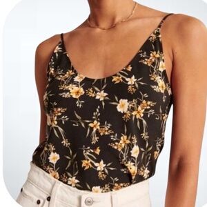 Abercrombie & Fitch Sage Floral Black Crop Tank Top Boho Fairy Y2K Festival Sz L
